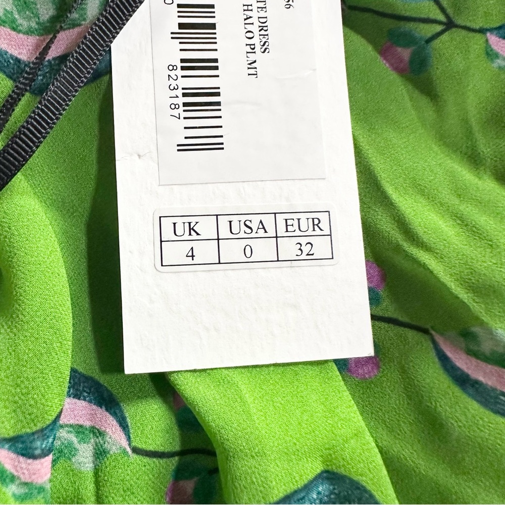 Saloni Edie Emerald Green Halo Print Tassel Tie Shoulder Silk Maxi Dress 0 NWT - Picture 12 of 13